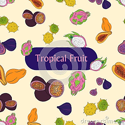 colored tropical fruits , seamless patern . Cartoon Illustration